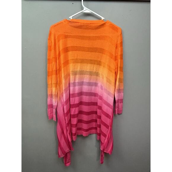 Peter Nygard Duster Sweater Womens Medium Orange Pink Waterfall Open front - Picture 2 of 7